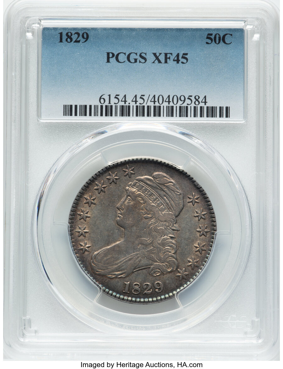 image for: 1829 50C Small Letters, O-113a, R.3, XF45 PCGS.  Mintage 3,712,156....