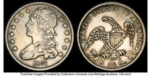 image for: 1837 25C B-2, R.1, VF35 PCGS. PCGS Population: (2/13 and 0/0+). Mintage 252,400....