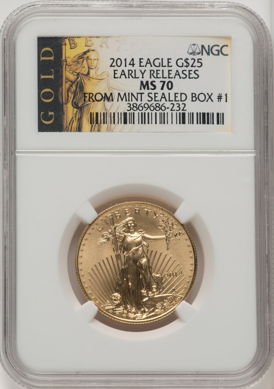 image for: 2014 $25 Half-Ounce Gold Eagle, Early Releases MS70 NGC. From mint sealed box #1....