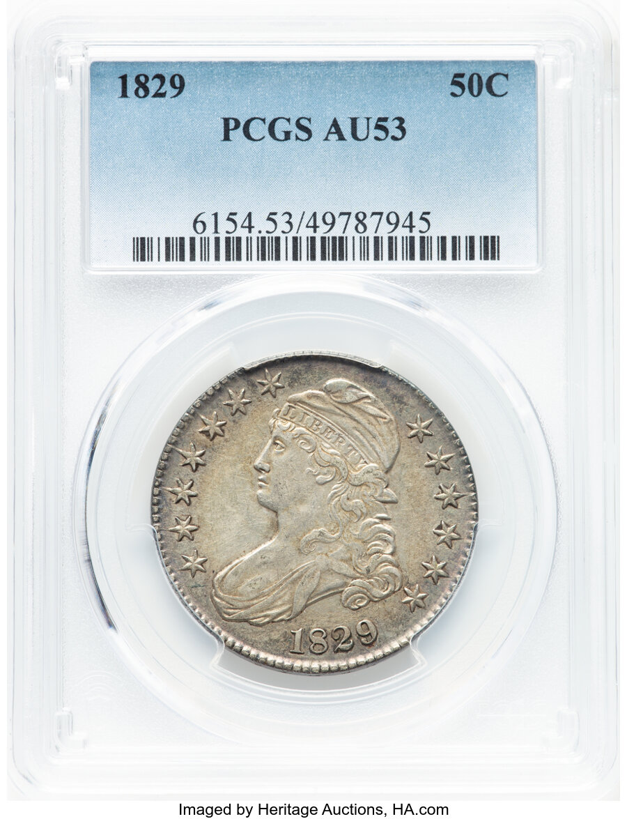 image for: 1829 50C Small Letters, O-114, R.3, AU53 PCGS.  Mintage 3,712,156....