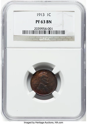 image for: 1913 1C PR63 Brown NGC. NGC Census: (19/70). Mintage 2,848. ...