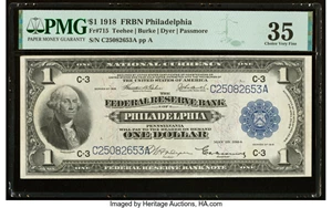 image for: Fr. 715 $1 1918 Federal Reserve Bank Note PMG Choice Very Fine 35....
