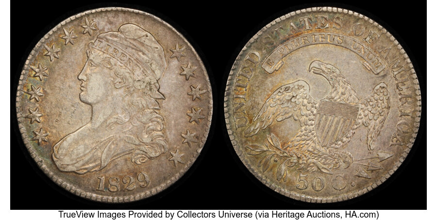 image for: 1829 50C Small Letters, O-105, R.1, XF45 PCGS.  Mintage 3,712,156....