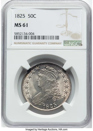 image for: 1825 50C O-102, R.2, MS61 NGC. Mintage 2,900,000....