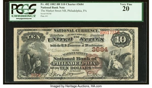 image for: Philadelphia, PA - $10 1882 Brown Back Fr. 482 The Market Street National Bank Ch. # 3684 PCGS Very Fine 20....