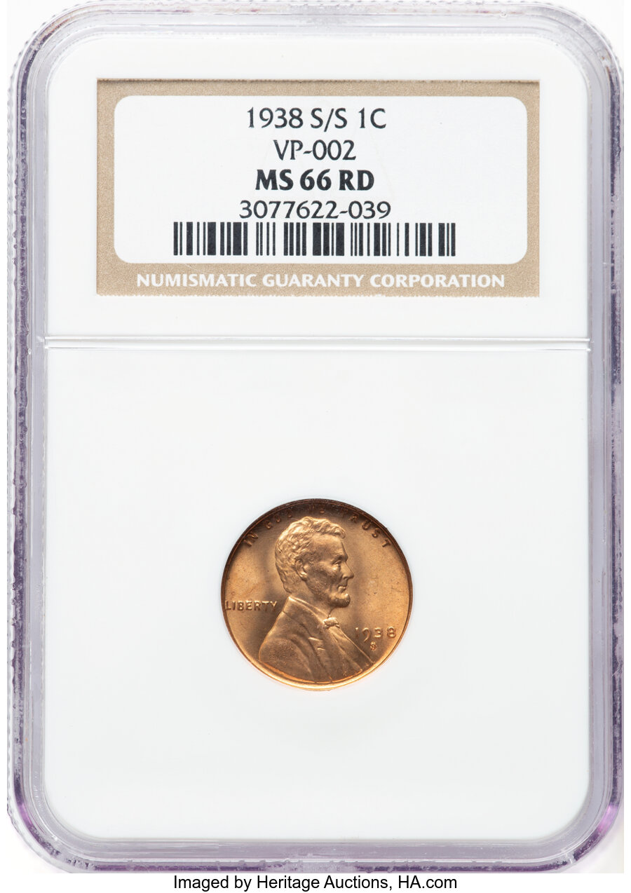 image for: 1938-S/S 1C Repunched Mintmark, FS-501, MS66 Red NGC. VP-002. NGC Census: (0/0). PCGS Population: (92/11). CDN: $110 Whsle....
