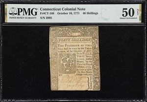 image for: CT-168. Connecticut. October 10, 1771. 40 Shillings. PMG About Uncirculated 50 Net. Severed & Reattached, Pinholes.