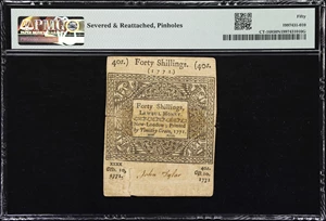 image for: CT-168. Connecticut. October 10, 1771. 40 Shillings. PMG About Uncirculated 50 Net. Severed & Reattached, Pinholes.