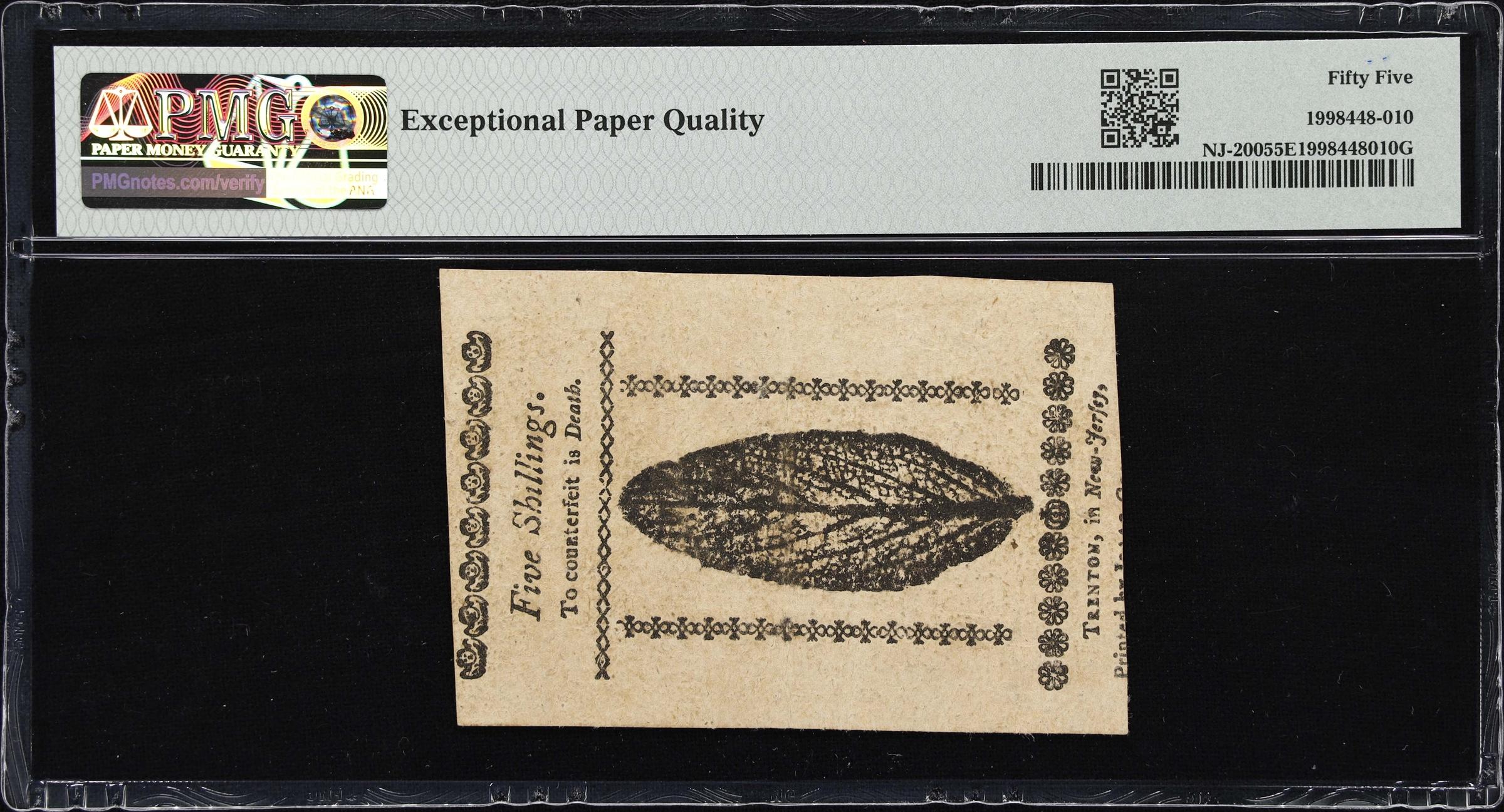 image for: NJ-200. New Jersey. January 9, 1781. 5 Shillings. PMG About Uncirculated 55 EPQ.