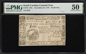 image for: SC-138a. South Carolina. December 23, 1776. $4. PMG About Uncirculated 50.