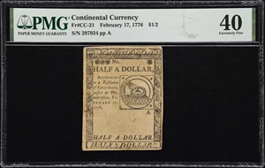 image for: CC-21. Continental Currency. February 17, 1776. $1/2. PMG Extremely Fine 40.