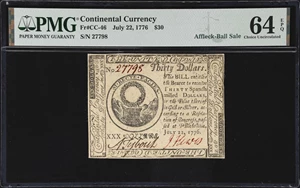 image for: CC-46. Continental Currency. July 22, 1776. $30. PMG Choice Uncirculated 64 EPQ.
