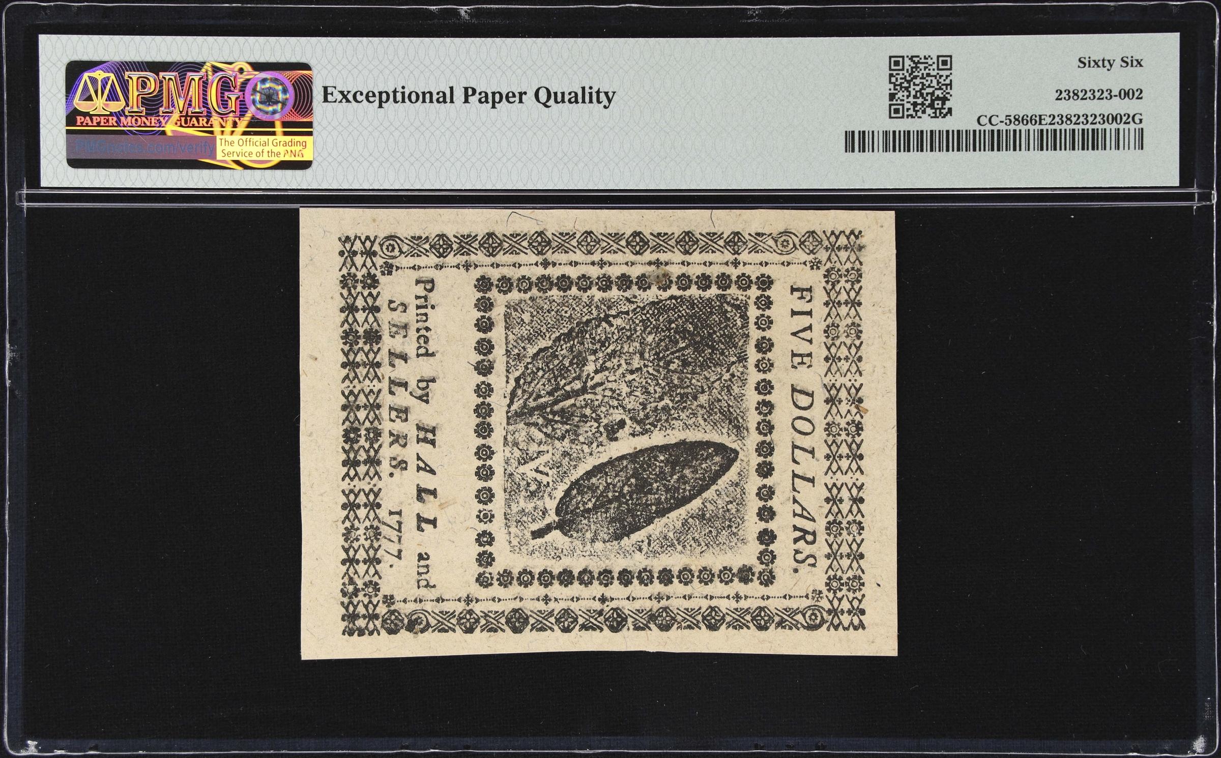 image for: CC-58. Continental Currency. February 26, 1777. $5. PMG Gem Uncirculated 66 EPQ.