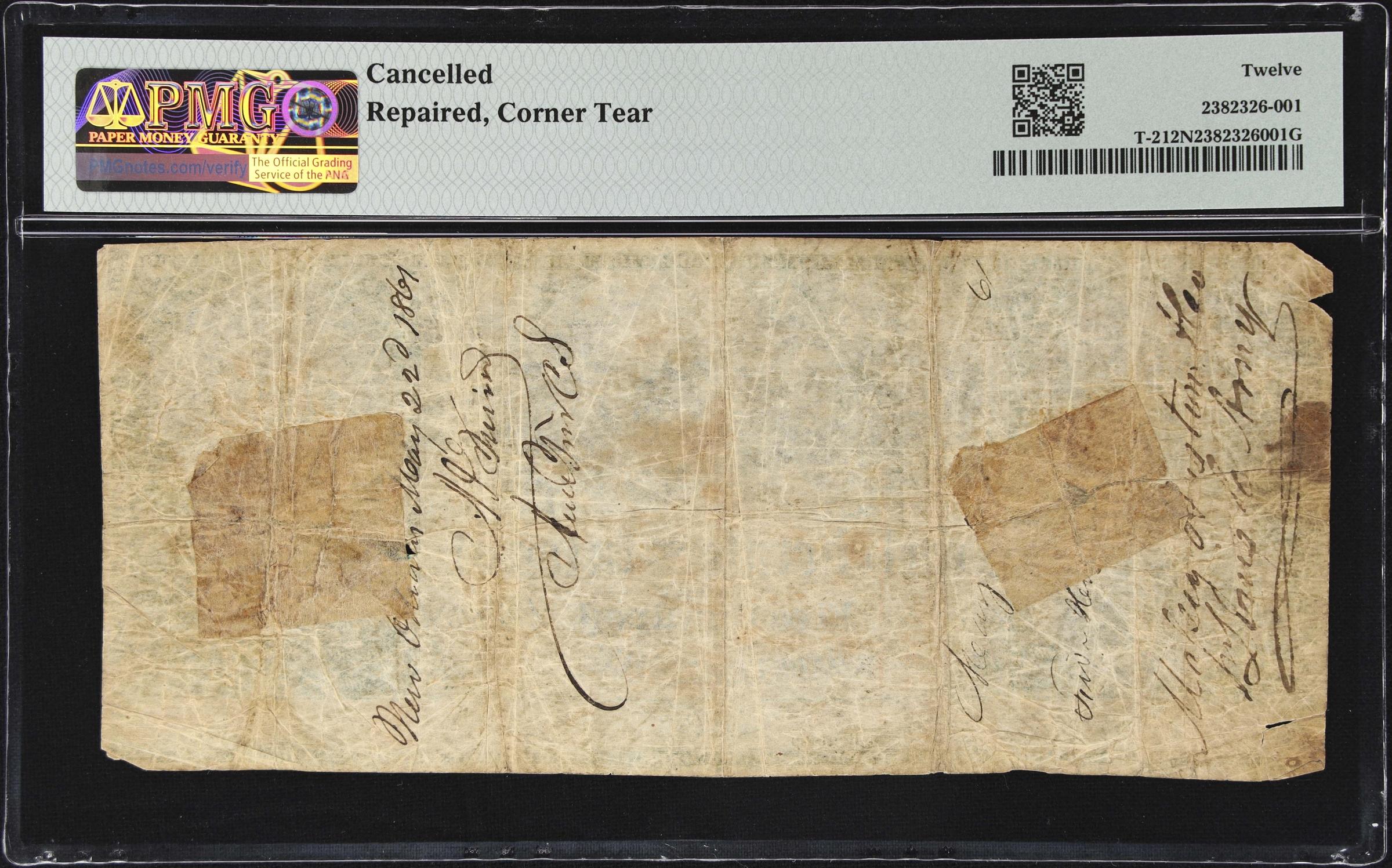 image for: T-2. Confederate Currency. 1861 $500. PMG Fine 12 Net. Cancelled; Repaired, Corner Tear.