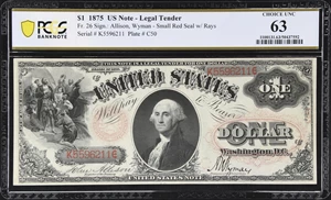 image for: Fr. 26. 1875 $1 Legal Tender Note. PCGS Banknote Choice Uncirculated 63.