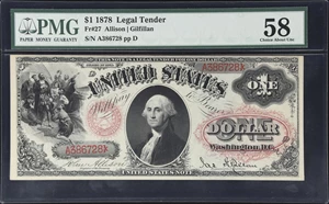 image for: Fr. 27. 1878 $1 Legal Tender Note. PMG Choice About Uncirculated 58.
