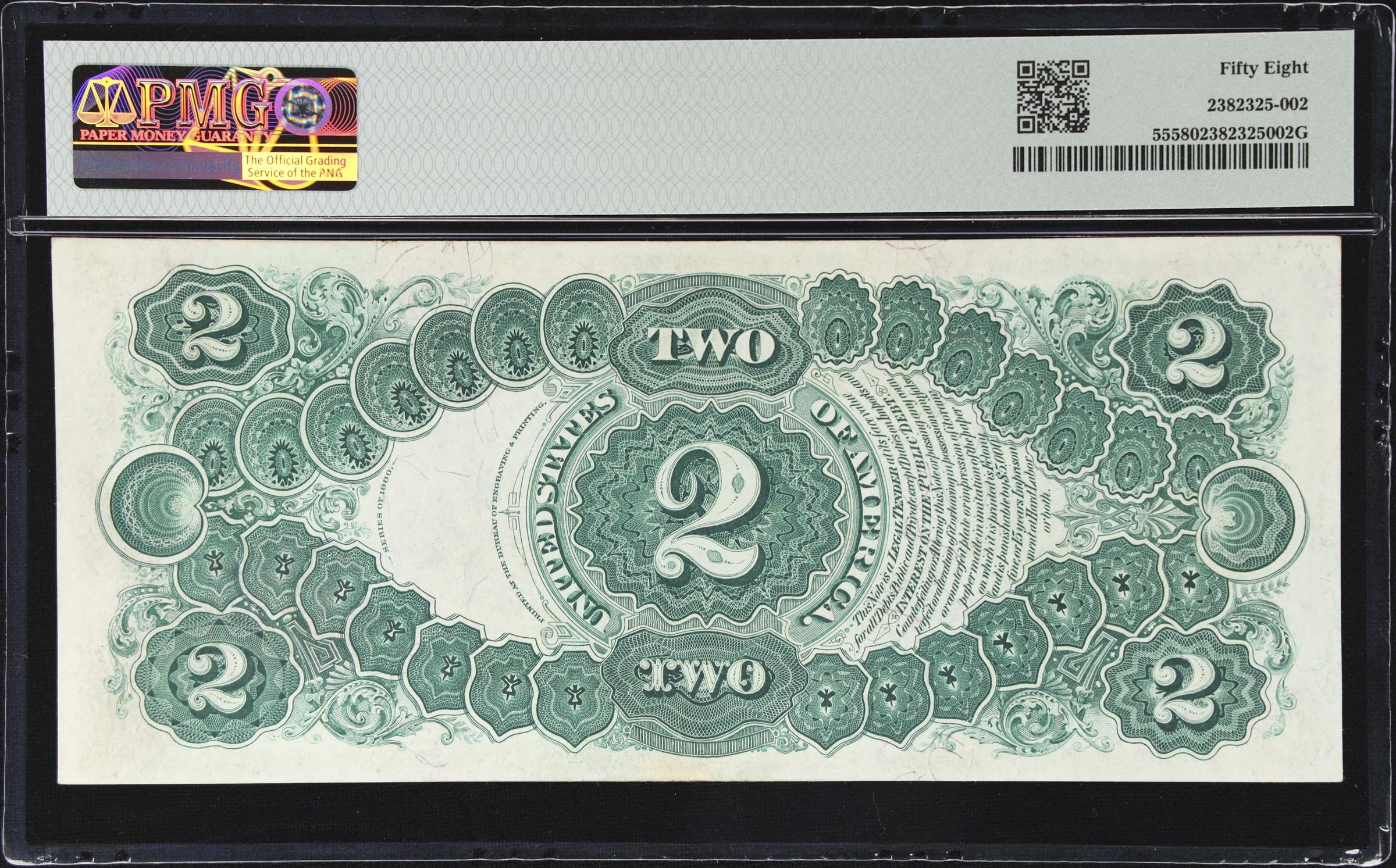 image for: Fr. 55. 1880 $2 Legal Tender Note. PMG Choice About Uncirculated 58.