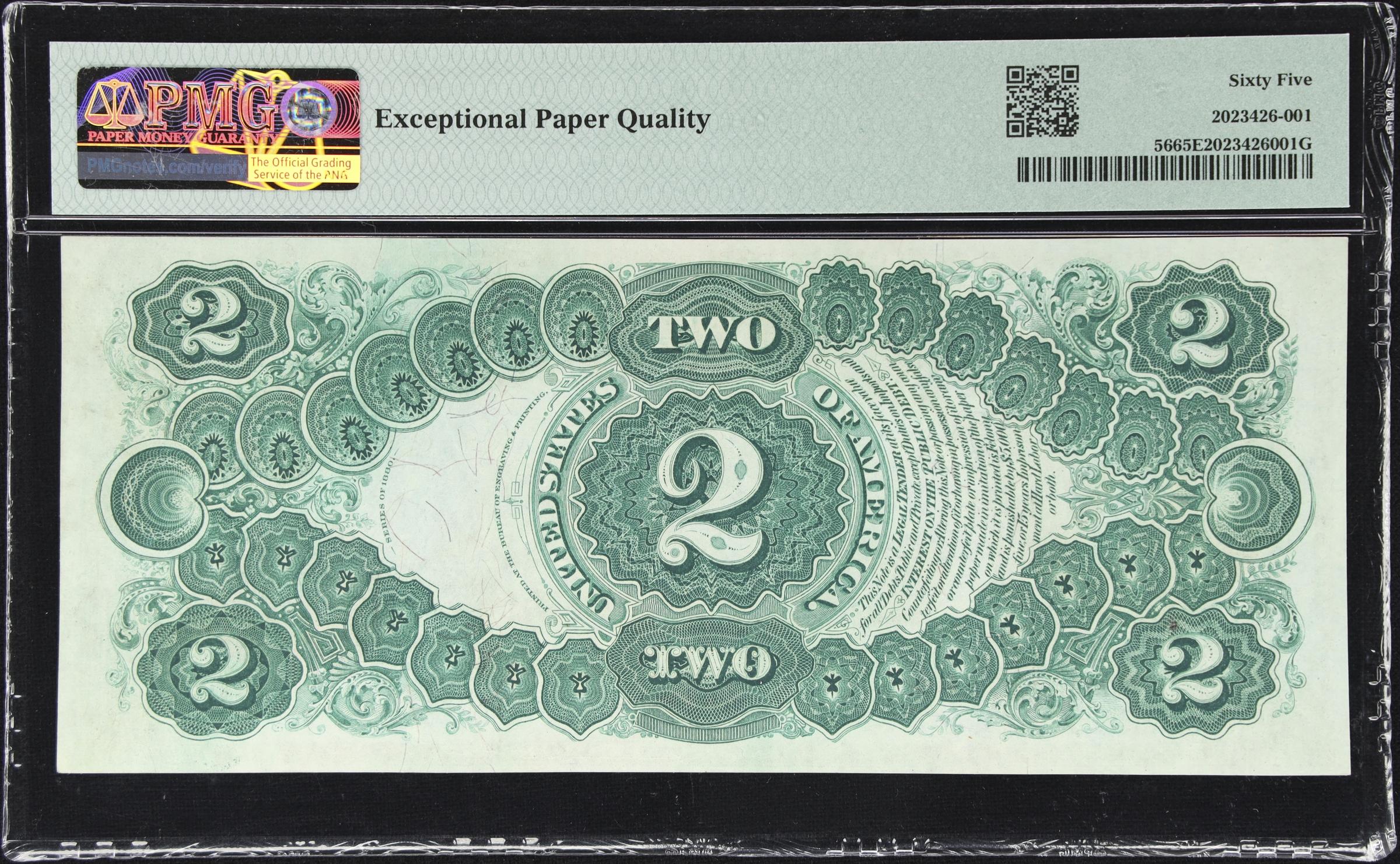 image for: Fr. 56. 1880 $2 Legal Tender Note. PMG Gem Uncirculated 65 EPQ.