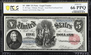 image for: Fr. 80. 1880 $5 Legal Tender Note. PCGS Banknote Gem Uncirculated 66 PPQ.