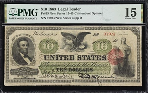 image for: Fr. 95. 1863 $10 Legal Tender Note. PMG Choice Fine 15.