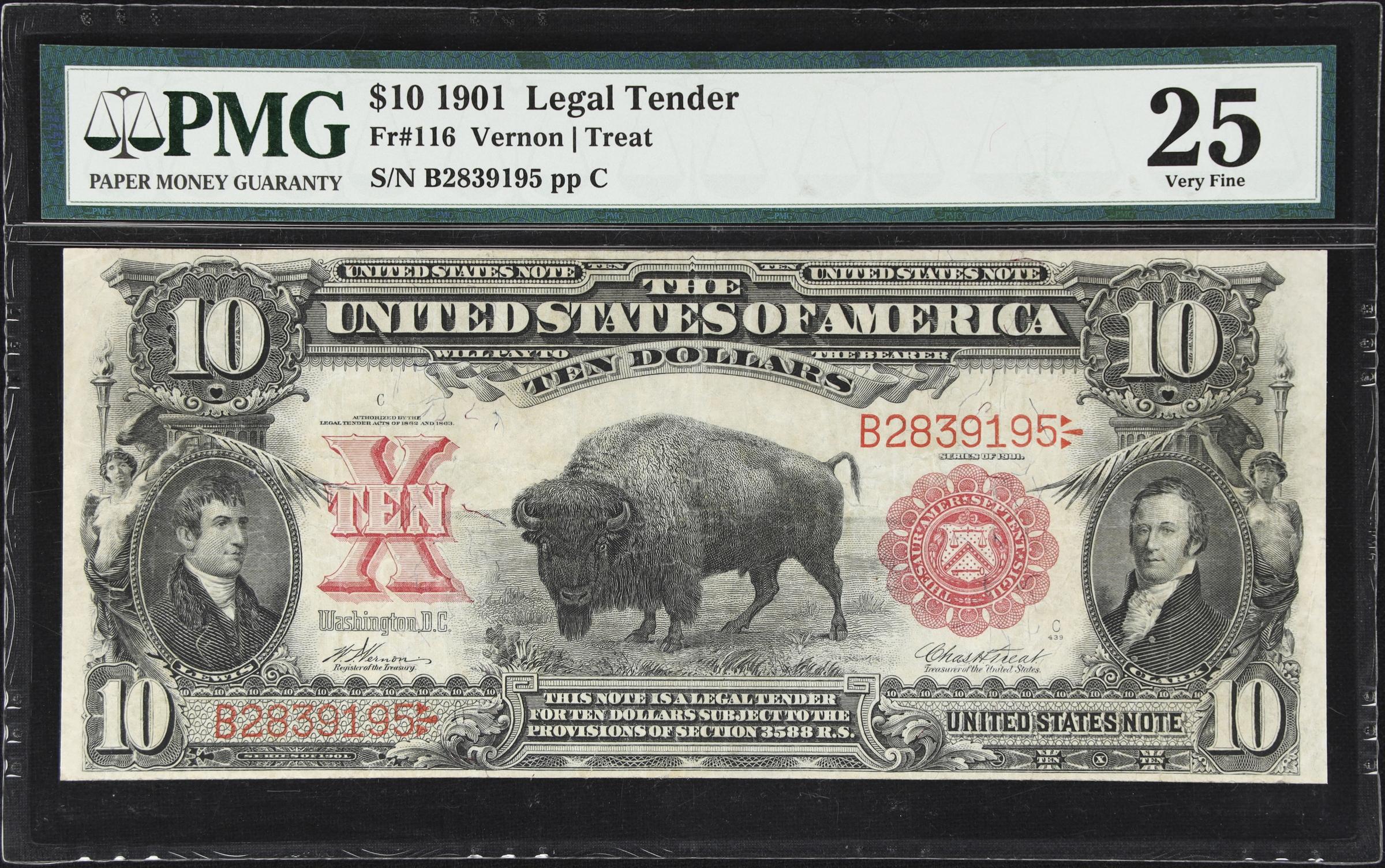 image for: Fr. 116. 1901 $10 Legal Tender Note. PMG Very Fine 25.