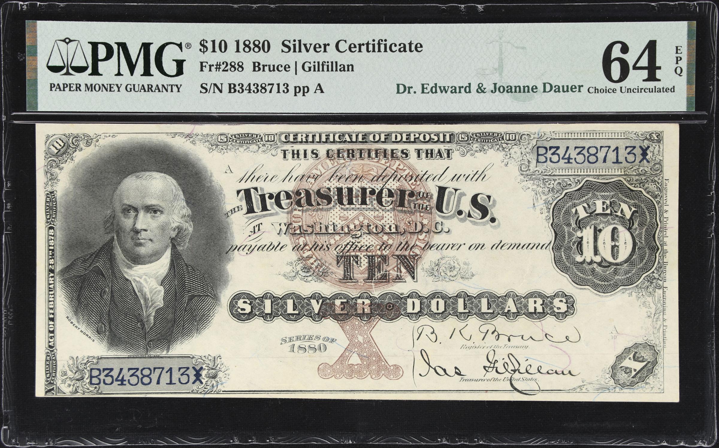 image for: Fr. 288. 1880 $10 Silver Certificate. PMG Choice Uncirculated 64 EPQ.