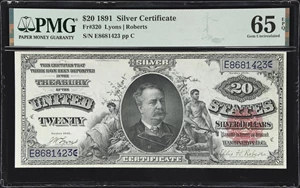 image for: Fr. 320. 1891 $20 Silver Certificate. PMG Gem Uncirculated 65 EPQ.