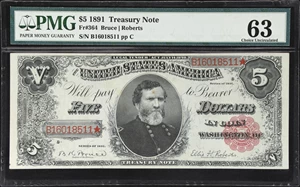 image for: Fr. 364. 1891 $5 Treasury Note. PMG Choice Uncirculated 63.