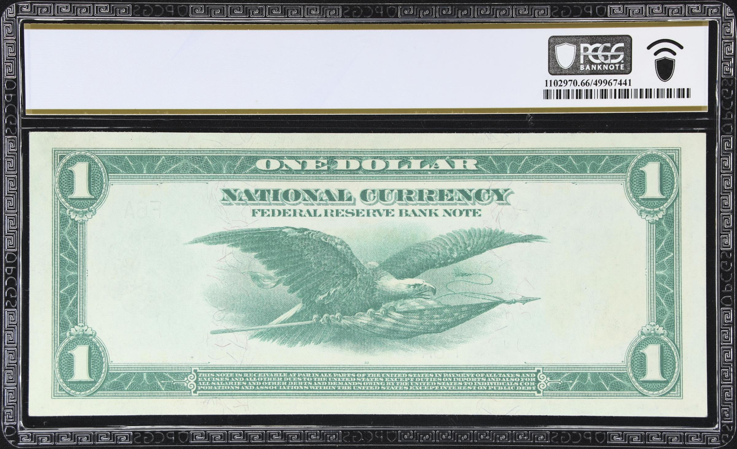 image for: Fr. 723. 1918 $1 Federal Reserve Bank Note. Atlanta. PCGS Banknote Gem Uncirculated 66 PPQ. Serial Number 6.