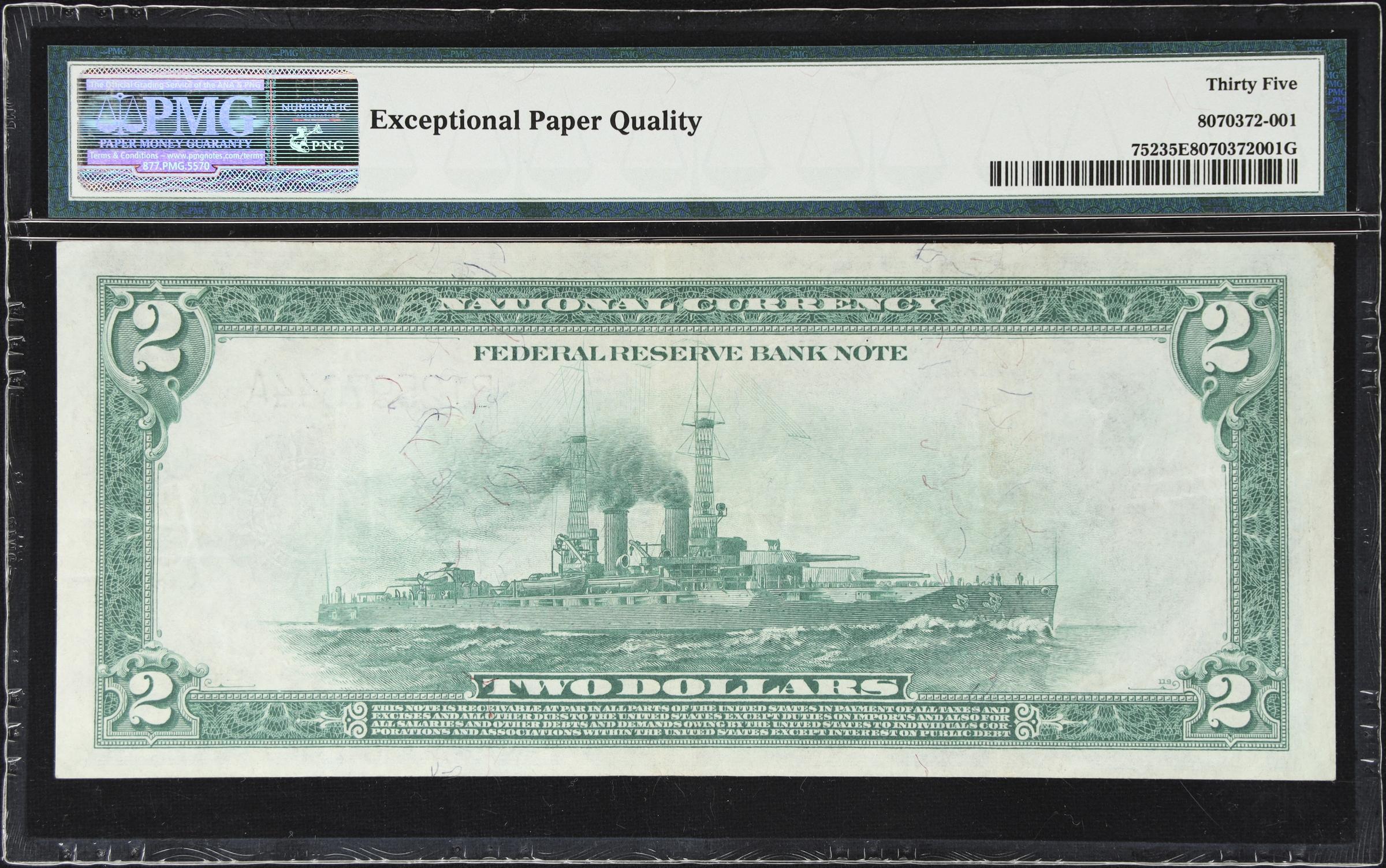 image for: Fr. 752. 1918 $2 Federal Reserve Bank Note. New York. PMG Choice Very Fine 35 EPQ.