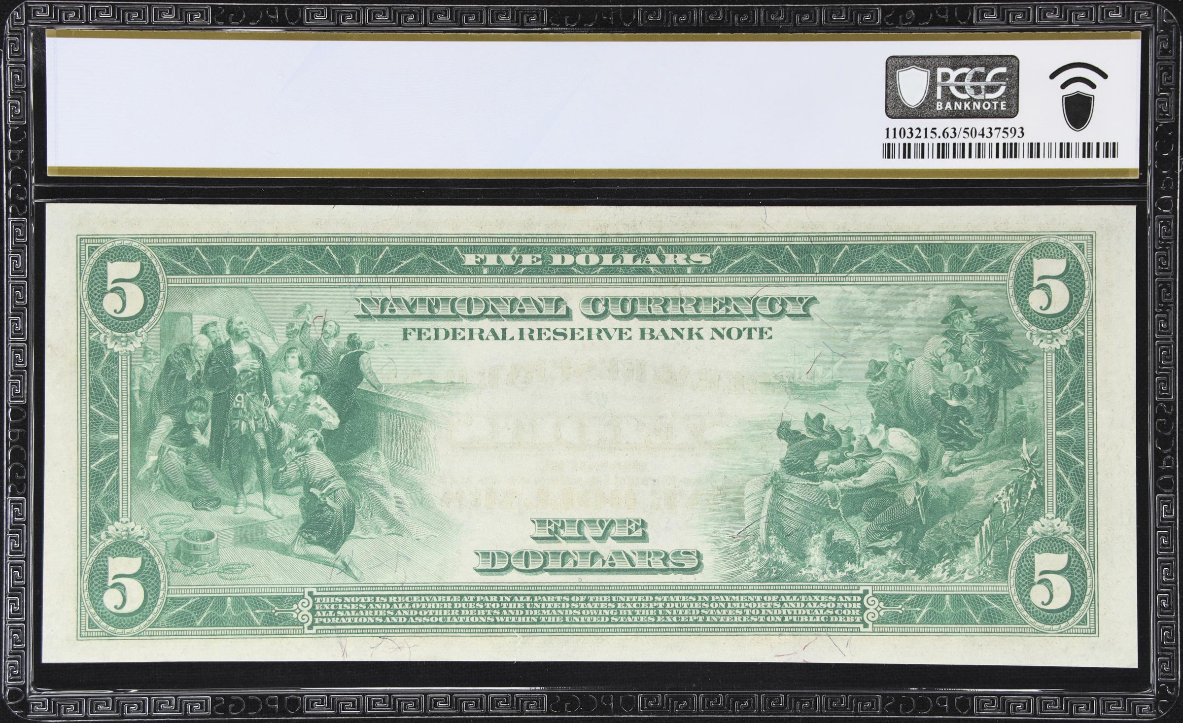 image for: Fr. 796. 1918 $5 Federal Reserve Bank Note. St. Louis. PCGS Banknote Choice Uncirculated 63.