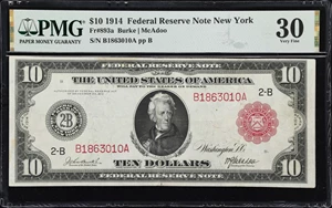 image for: Fr. 893a. 1914 Red Seal $10 Federal Reserve Note. New York. PMG Very Fine 30.
