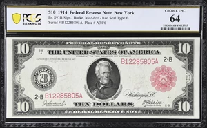 image for: Fr. 893b. 1914 Red Seal $10 Federal Reserve Note. New York. PCGS Banknote Choice Uncirculated 64.