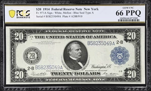 image for: Fr. 971a. 1914 $20 Federal Reserve Note. New York. PCGS Banknote Gem Uncirculated 66 PPQ.