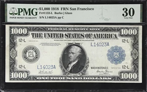 image for: Fr. 1133-L. 1918 $1000 Federal Reserve Note. San Francisco. PMG Very Fine 30.