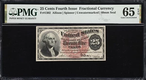 image for: Fr. 1302. 25 Cents. Fourth Issue. PMG Gem Uncirculated 65 EPQ.