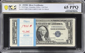 image for: Pack of (100) Fr. 1618. 1935H $1 Silver Certificates. PCGS Banknote Gem Uncirculated 65 PPQ.