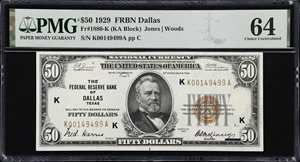 image for: Fr. 1880-K. 1929 $50 Federal Reserve Bank Note. Dallas. PMG Choice Uncirculated 64.