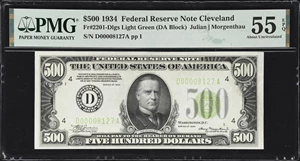 image for: Fr. 2201-Dlgs. 1934 Light Green Seal $500 Federal Reserve Note. Cleveland. PMG About Uncirculated 55 EPQ.