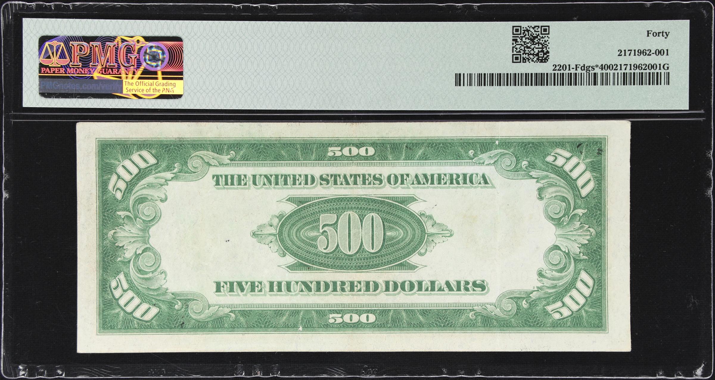 image for: Fr. 2201-Fdgs*. 1934 Dark Green Seal $500 Federal Reserve Star Note. Atlanta. PMG Extremely Fine 40.