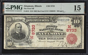 image for: Altamont, Illinois. $10 1902 Red Seal. Fr. 615. First NB. Charter #8733. PMG Choice Fine 15.