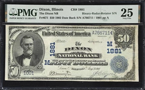 image for: Dixon, Illinois. $50 1902 Date Back. Fr. 671. Dixon NB. Charter #1881. PMG Very Fine 25. Binary-Radar-Rotator Serial Number.