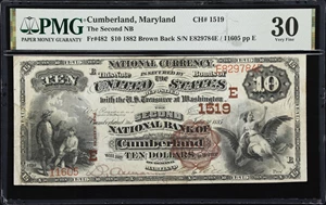 image for: Cumberland, Maryland. $10 1882 Brown Back. Fr. 482. Second NB. Charter #1519. PMG Very Fine 30.