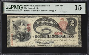 image for: Haverhill, Massachusetts. $2 1875. Fr. 391. Haverhill NB. Charter #484. PMG Choice Fine 15.