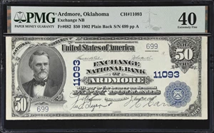 image for: Ardmore, Oklahoma. $50 1902 Plain Back. Fr. 682. Exchange NB. Charter #11093. PMG Extremely Fine 40.