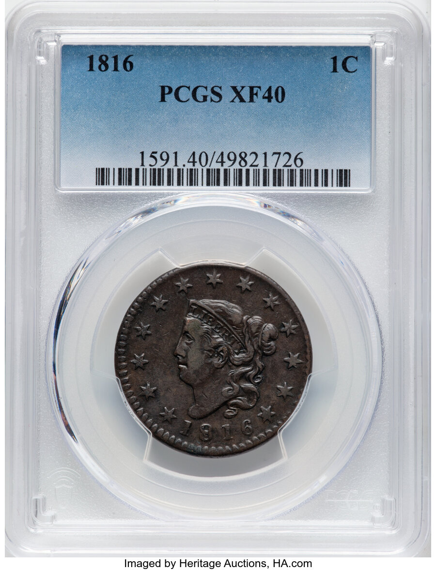 image for: 1816 1C N-9, R.3, XF40 PCGS. Mintage 2,820,982....