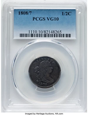 image for: 1808/7 1/2 C C-2, B-2, R.3, VG10 PCGS. Mintage 400,000....