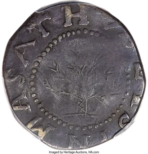 image for: 1652 Oak Tree Shilling, IN at Bottom, Noe-7, W-480, Salmon 5-D, R.5, VF20 PCGS....