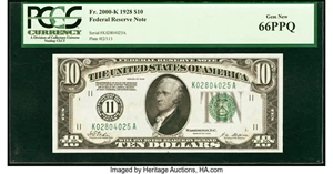 image for: Fr. 2000-K $10 1928 Federal Reserve Note. PCGS Gem New 66PPQ....