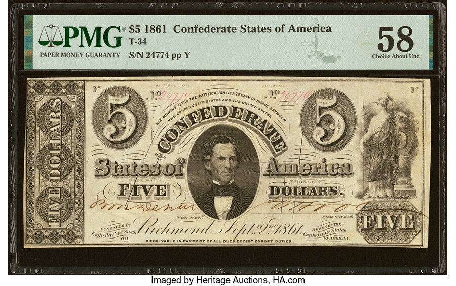 image for: "Reoeivable" Error T34 $5 1861 PF-6 Cr. 263A PMG Choice About Unc 58....
